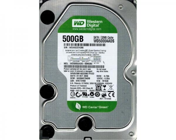 WD 500GB 3.5 SATA II 32MB 7.200 WD5000AADS Caviar Green +