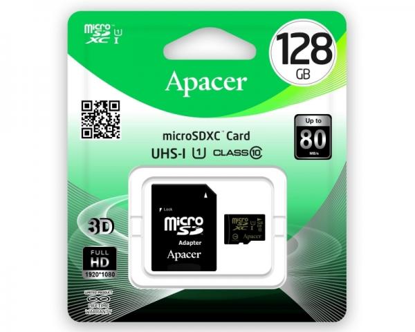 APACER UHS-I MicroSDXC 128GB class 10 + Adapter AP128GMCSX10U1-R