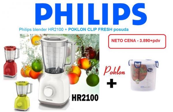 PHILIPS blender HR210040 + Clip Fresh činija, žuti