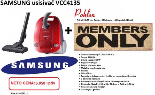 SAMSUNG usisivač VCC4135S3RBOL, 1600W+ OTIRAČ Members only