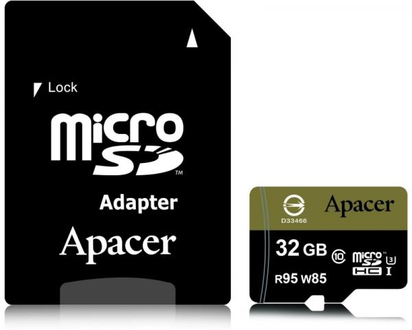 APACER UHS-I U3 MicroSDHC 32GB class 10 + Adapter AP32GMCSH10U4-R
