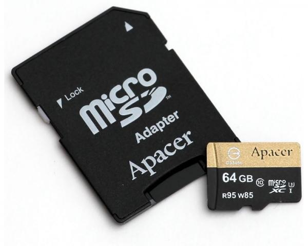 APACER UHS-I U3 MicroSDXC 64GB class 10 + Adapter AP64GMCSX10U4-R