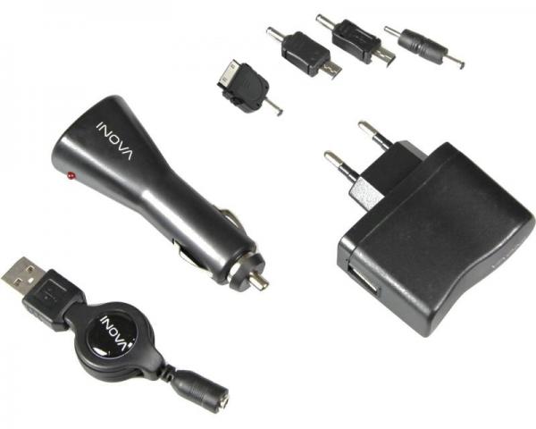 SBS Punjač USB + automobilski punjač USB + kabal + 4 adaptera crni IN0TMAU00